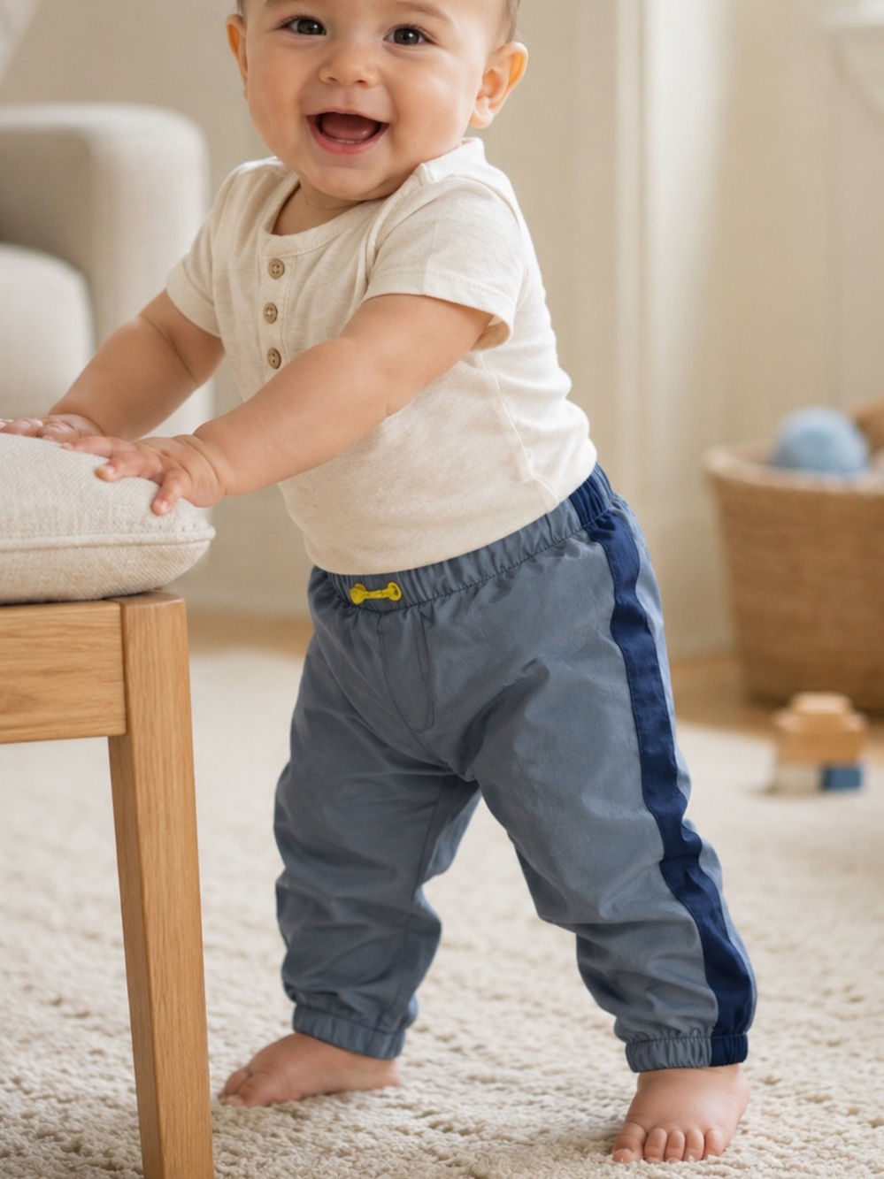 Zara Baby Boy Track Joggers 9-12M Blue Side Stripe Yellow Drawstring